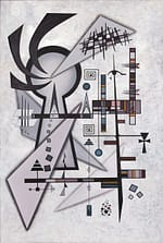 Geometric abstract acrylic painting Mindscape (dyptic with Masterkey); symbolic keyhole portal to higher dimension. Soft colour tones and spiritual symbols granting access to higher dimensions for inner awakening and transformation.