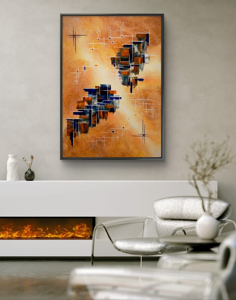 Balancing Cosmic Portals – Glowing Layered Abstract from Frequencies & Vibrations Series by Icelandic Artist Andrea Ólafs (AndArtica).